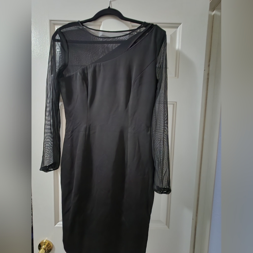 Cache Gray Asymmetrical Long Sleeve Sheath Dress